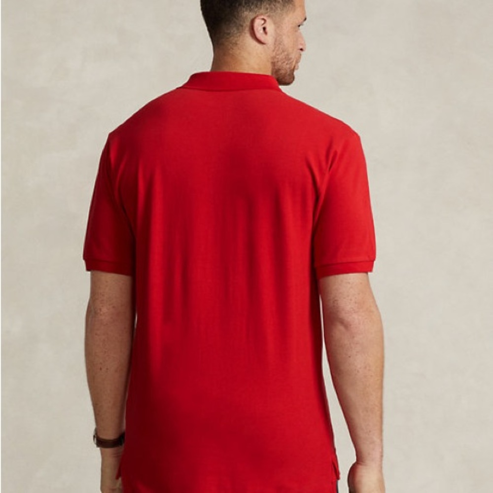Polo by Ralph Lauren Men's Short Sleeve Vintage Pique Polo Logo Shirt, Color Red - Picture 5 of 7